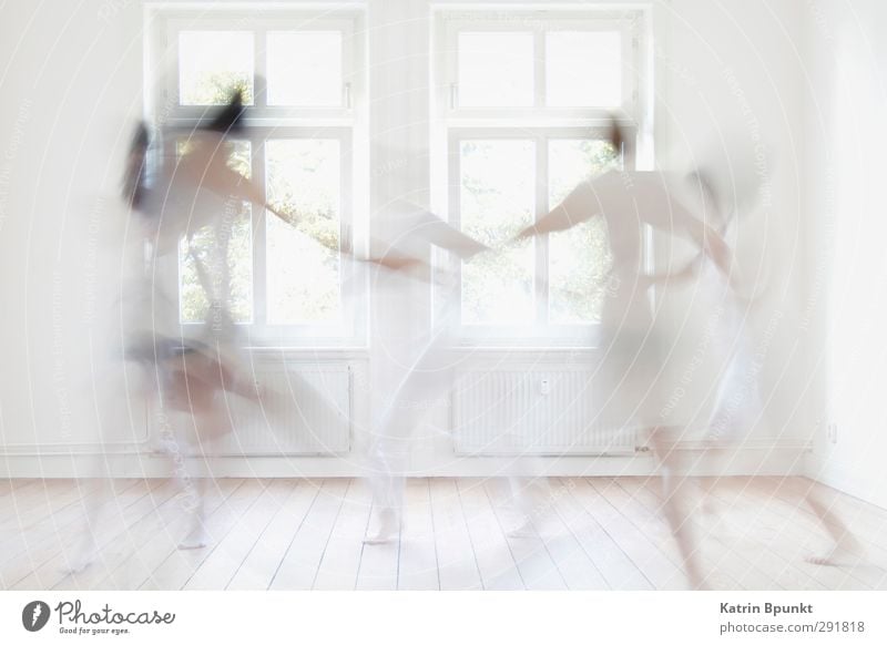 dancing ghosts #2 Room Human being 5 Dancer Athletic Bright White Joy Life Ghosts & Spectres  Subdued colour Interior shot Back-light Motion blur