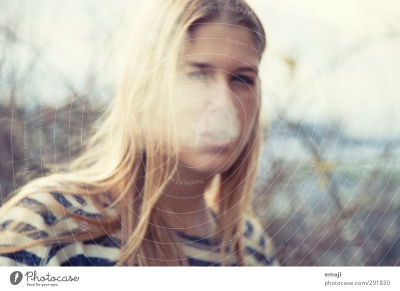 blurred Feminine Androgynous Young woman Youth (Young adults) 1 Human being 18 - 30 years Adults Breathe Smoking Smoke Colour photo Exterior shot Day Blur