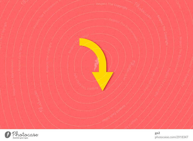 down arrow Paper Sign Signs and labeling Signage Warning sign Arrow Esthetic Yellow Fear of the future Crisis Fiasco Decline Change Under Orientation Downward