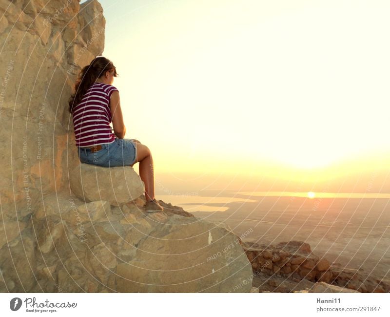 View from Herod's chambers Feminine Young woman Youth (Young adults) Woman Adults Life Body 1 Human being 18 - 30 years Culture Landscape Water Cloudless sky