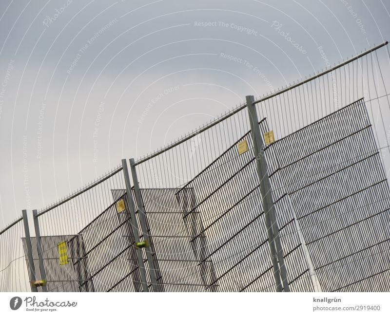 tilted position Hoarding Fence Grating Communicate Sharp-edged Glittering Silver Protection Safety Bans Barrier Construction site Metalware Colour photo