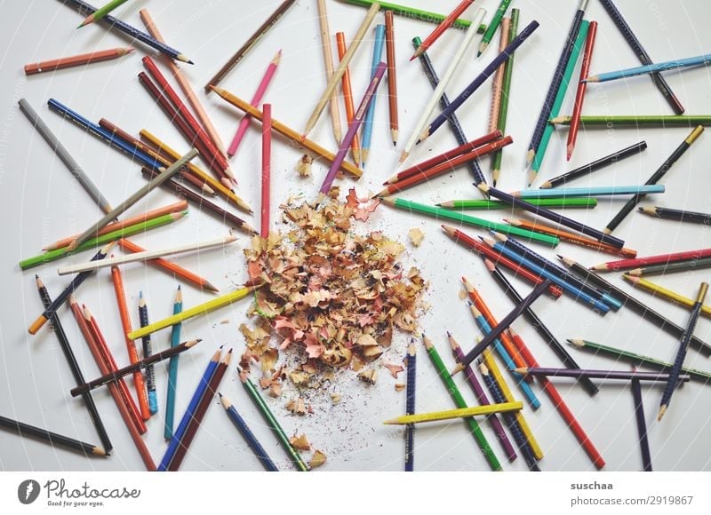 coloured pencils Draw Drawing pencil Crayon Artist Chaos Muddled Dirty sharpen Point Shavings Wood Multicoloured School Parenting Office Creativity Illustration