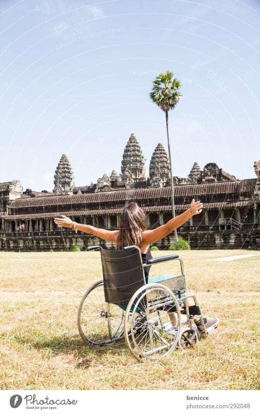 Wheelchair trip to Angkor Wat Woman Human being Handicapped Vacation & Travel Travel photography Wound Sit Asia Mobility Cambodia Around-the-world trip