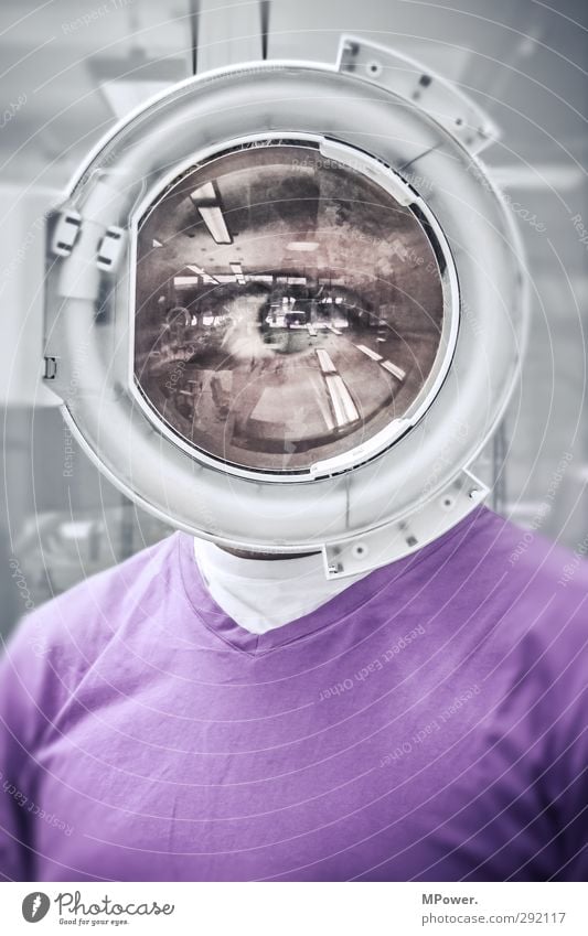 Everything at a glance Man Eyes Looking Magnifying glass Youth (Young adults) Young man Masculine Violet Pink Work and employment Enlarged Round Observe