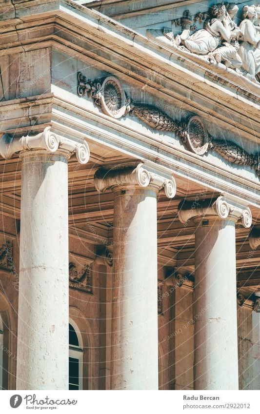 Ionic Columns In Lisbon, Portugal Building City Vacation & Travel Stone volutes Vintage Vertical Temple Structures and shapes Power Roman Pillar pilaster Old