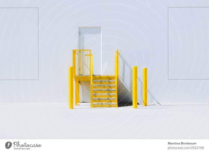 Yellow staircase with an entrance door and a white wall Design Americas Industrial plant Wall (barrier) Wall (building) Happiness Fresh stairs steps
