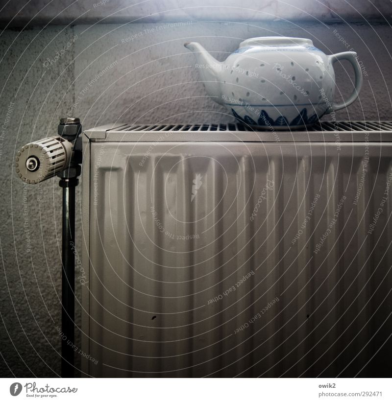 Wait and see and drink tea Heating Heater Teapot Porcelain Wall (barrier) Wall (building) Metal Anticipation Patient Colour photo Subdued colour Interior shot