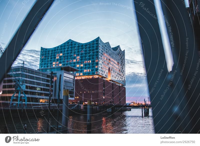 Elbe Philharmonic Sunset Sky Beautiful weather Hamburg Town Port City Outskirts House (Residential Structure) Bridge Manmade structures Architecture Facade