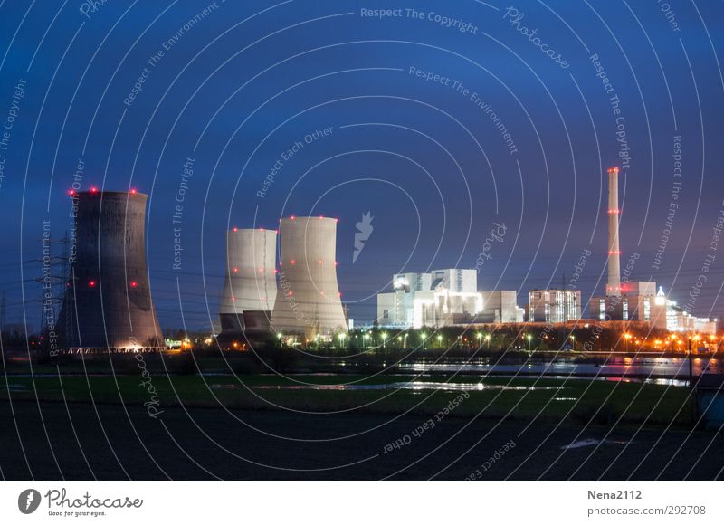 night view Workplace Factory Industry Energy industry Business Technology Coal power station Environment Dark Blue Night Night life Night shot Lighting