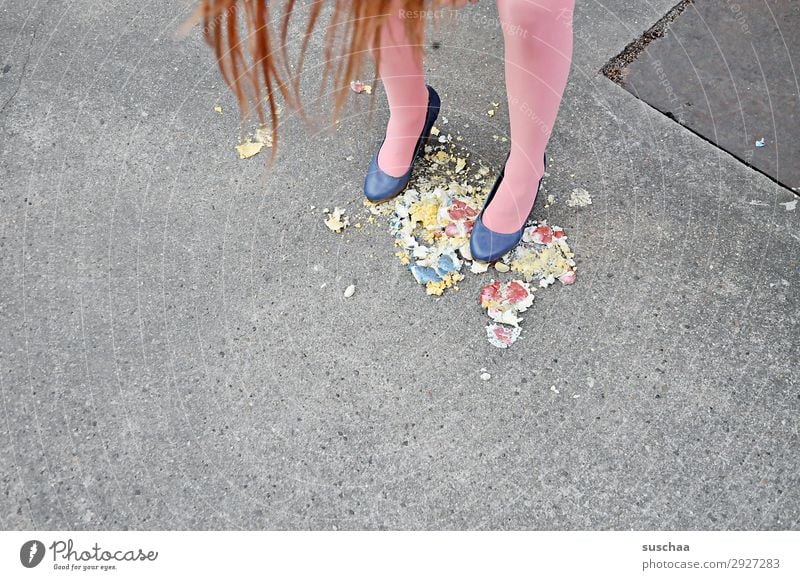 Easter is around .. over Easter eggs trampled rotten eggs Old Legs Girl feet hair Street Stockings