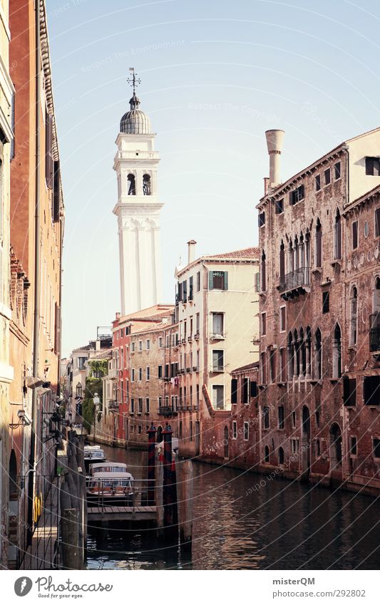 classic. Art Esthetic Venice Italy Alley Channel Go under Tower Historic Famous building Tourist Attraction Travel photography City trip Narrow Colour photo
