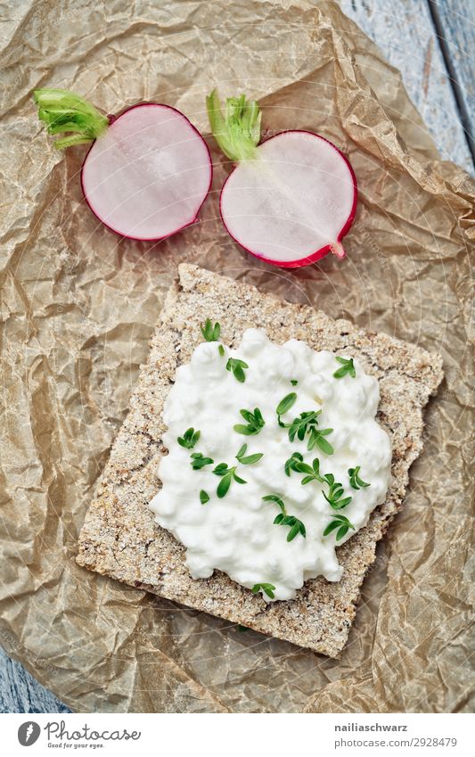 Crispbread with Cottage Cheese and Radish crispbread hardbread cottage cheese fresh cheese radish red brown white vegetable vegetarian Food Slow food
