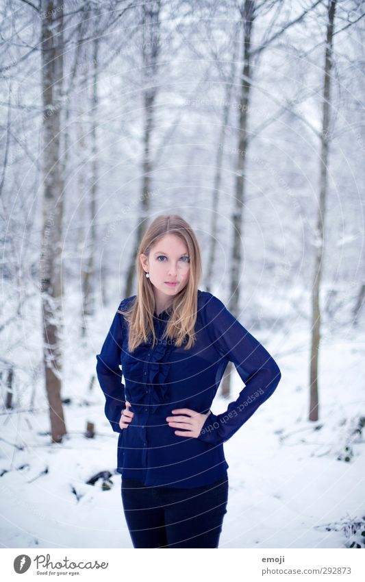 here and yesterday Young woman Youth (Young adults) 1 Human being 18 - 30 years Adults Environment Nature Winter Snow Fashion Beautiful Cold Blue Blouse