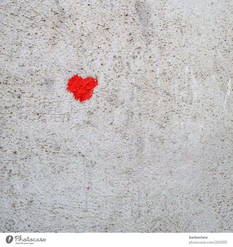 HOT LOVE | Herzilein Valentine's Day Wall (barrier) Wall (building) Facade Heart Make Draw Eroticism Friendliness Small Cute Gray Red Emotions Joy Friendship