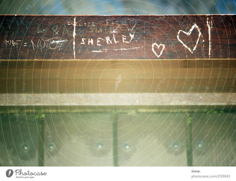 HOT LOVE forever! Painting and drawing (object) Bridge railing Decoration Wood Sign Characters Graffiti Heart Bright Warmth Trust Sympathy Love Infatuation