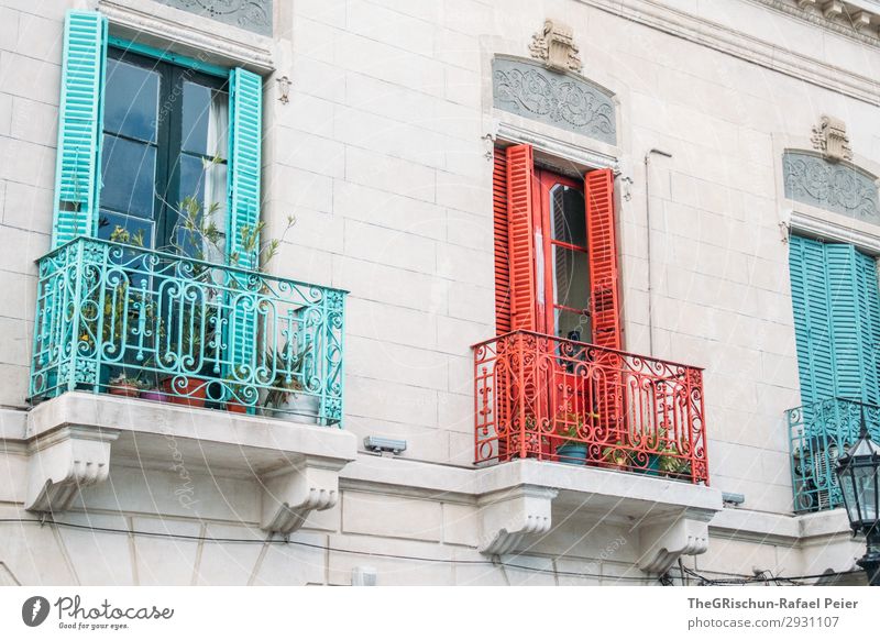 Colourful Town Red Turquoise White Balcony La Boca Multicoloured Art House (Residential Structure) Quarter Argentina Buenos Aires Colour photo Deserted Day