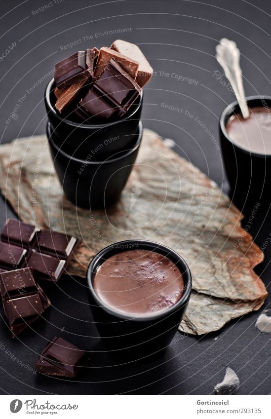 hot chocolate Food Candy Chocolate Nutrition To have a coffee Beverage Hot drink Hot Chocolate Mug Delicious Sweet Brown Black Broken chocolate Chocolate brown