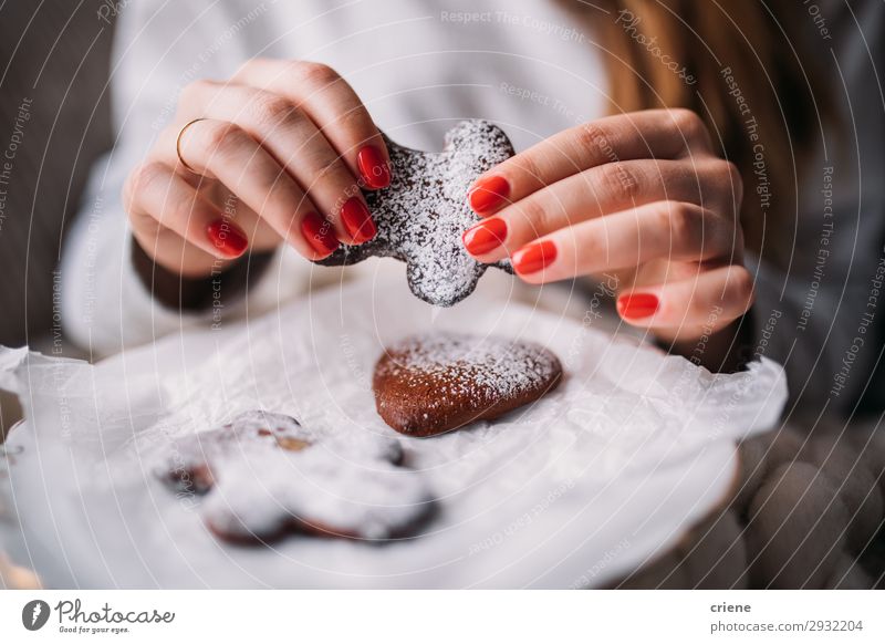 woman baking ginger bread for christmas Dessert Winter Decoration Feasts & Celebrations Christmas & Advent Human being Woman Adults Hand New Brown cooking