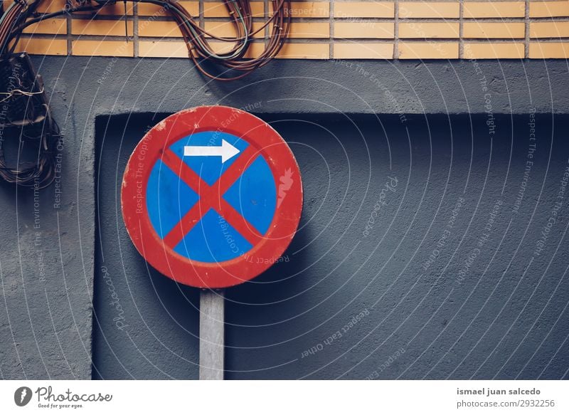 prohibited parking traffic sign in the street in the city Traffic sign Signal Arrow Red Blue Parking Prohibition sign forbidden Street Signage Transport City