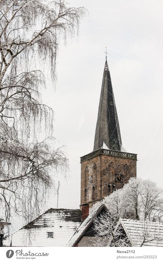 St. Laurentius in the snow Village Small Town House (Residential Structure) Church Roof Tourist Attraction Cold Point White Church spire Church tower clock