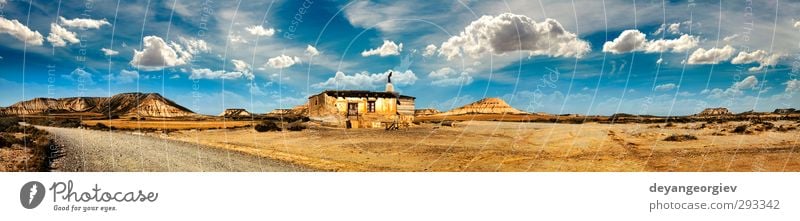 Little House on the Prairie panoramic image House (Residential Structure) Nature Landscape Sky Clouds Horizon Hill Canyon Building Architecture Stone Old