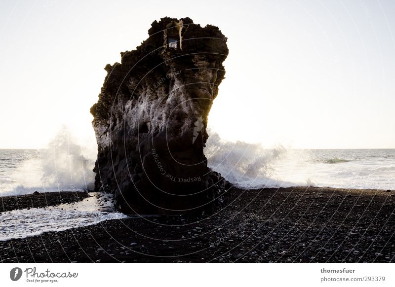 Rock in the surf Vacation & Travel Far-off places Summer Summer vacation Sun Beach Ocean Island Waves Elements Earth Air Water Cloudless sky Horizon Coast Stone