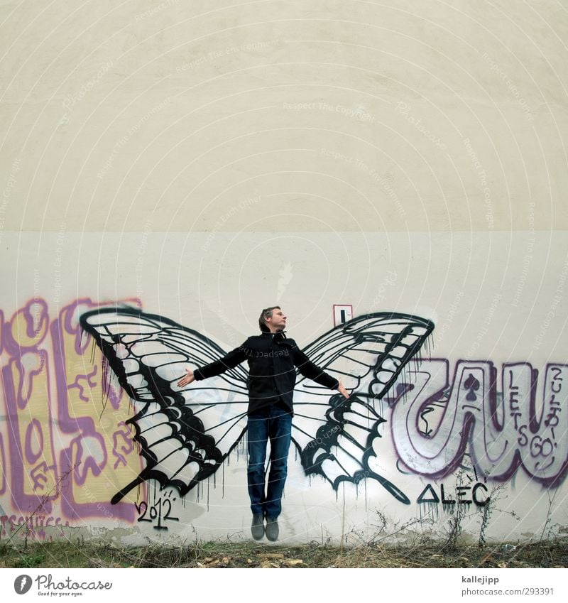 red bull Human being Masculine Man Adults Body 1 Nature Animal Butterfly Wing Sign Graffiti Freedom Creativity Insect Jump Angel Subculture Culture Art Fly