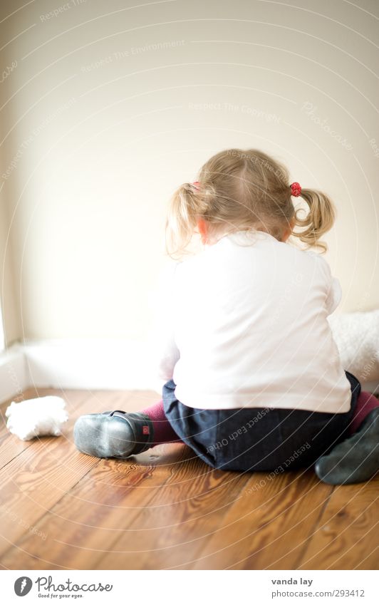 nursery Playing Human being Child Toddler Girl Infancy Back 1 1 - 3 years Blonde Curl Braids Anger White Sadness Argument Concentrate Colour photo Interior shot