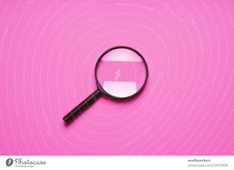 Magnifying glass on pink background Sign Observe Pink Zoom effect Background picture Minimalistic Search Detective Enlarged Colour photo Interior shot