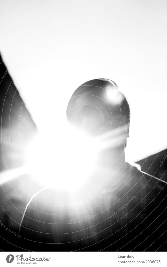 censorship Human being Masculine 1 18 - 30 years Youth (Young adults) Adults Stand Bright Black White Sunlight Silhouette Anonymous Looking Lens flare Dazzle