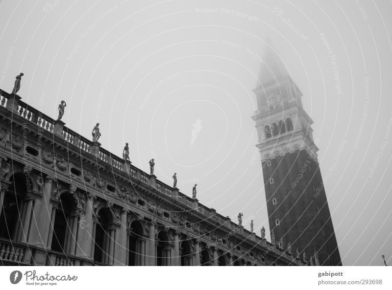 the Leaning Tower of Venice Bad weather Fog House (Residential Structure) Marketplace Facade Roof Spire St. Marks Square Trashy Gloomy Gray Tourism Transience