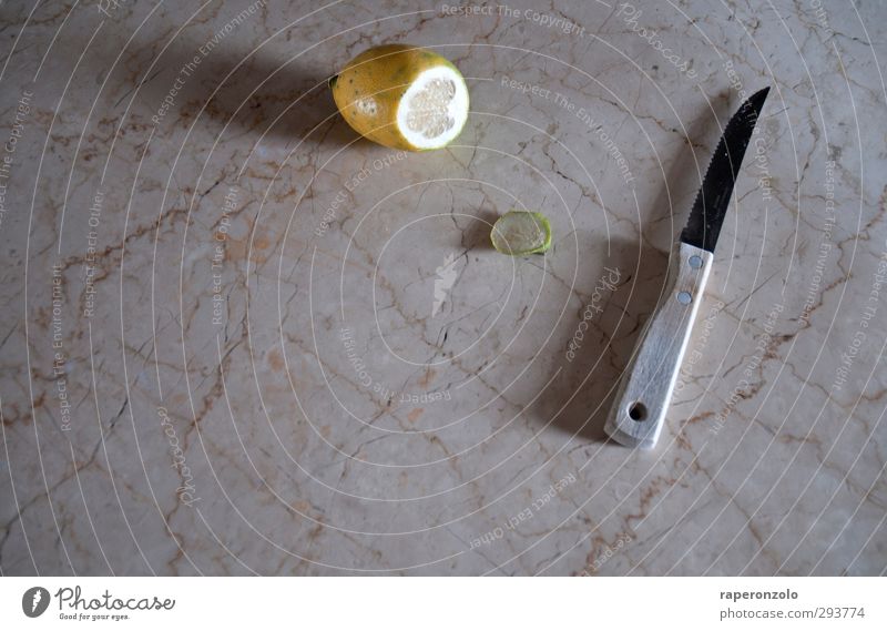 Where's the fish? Food Fruit Lemon Slice of lemon Citrus fruits Nutrition Organic produce Italian Food Cutlery Knives Chopping board Kitchen Cutting tool