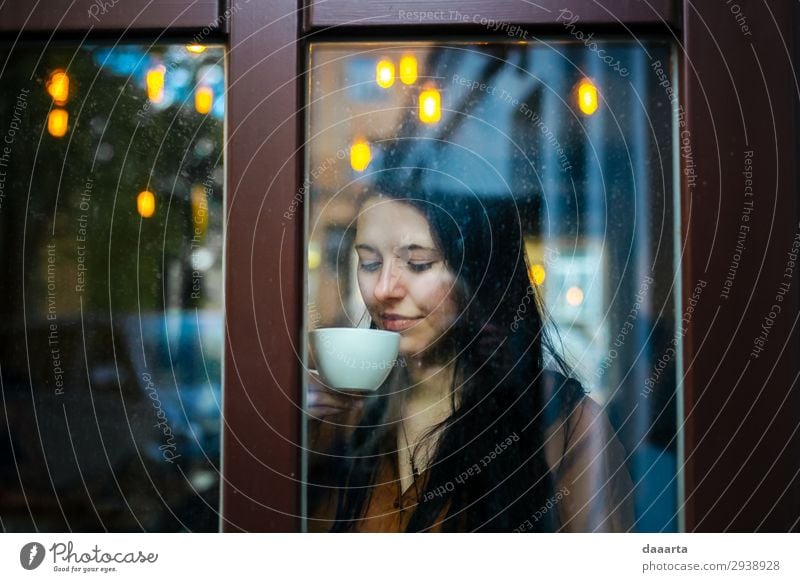 happy with coffee 3 Beverage Drinking Hot drink Hot Chocolate Coffee Latte macchiato Espresso Mug Lifestyle Elegant Style Design Joy Harmonious