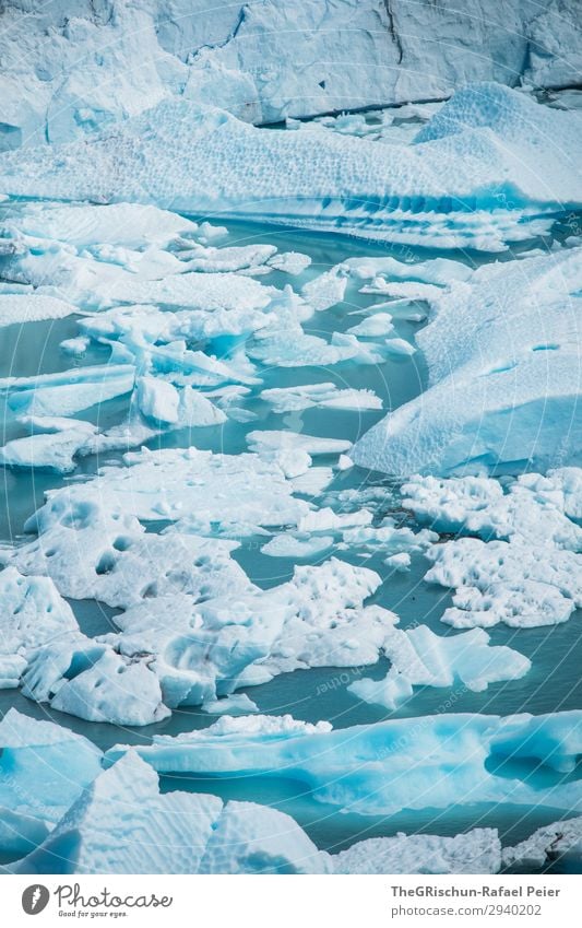 Perito Moreno Glacier Nature Landscape Blue White Turquoise Water Ice floe Snow Melt Patagonia Argentina Colour photo Exterior shot Deserted Copy Space bottom