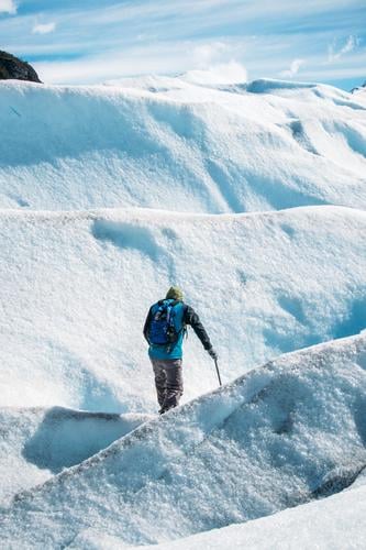 Glacier hike - Perito Moreno Nature Landscape Blue Turquoise White Glacial migration Ice Snow Walking Ice axe Crampon Light Shadow Contrast Man Colour photo