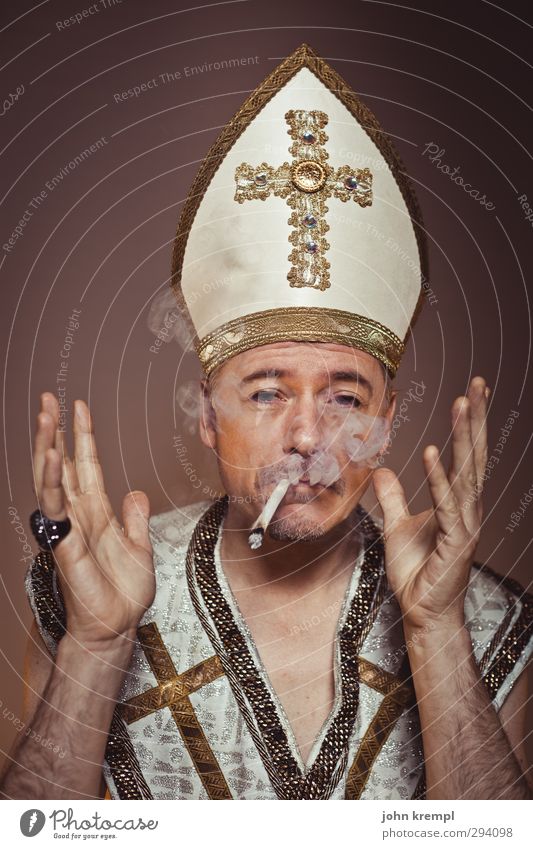 I'm proud of you guys. Ring mitre Crucifix Smoking Cool (slang) Hip & trendy Historic Trashy Vice Religion and faith Whimsical Prayer Benediction Pope Clergyman