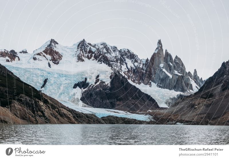 mountain lake Nature Gray White Cerro Torre Lagoon Lake Glacier Mountain lake Wall of rock Water Cold Patagonia Argentina South America Hiking Colour photo