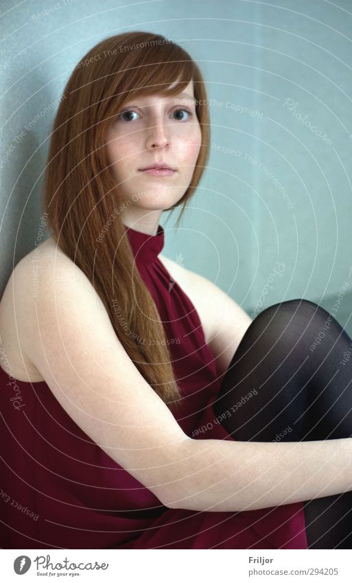Redhead the Second Feminine Young woman Youth (Young adults) 1 Human being 18 - 30 years Adults Dress Tights Red-haired Long-haired Bangs Sit Elegant Beautiful