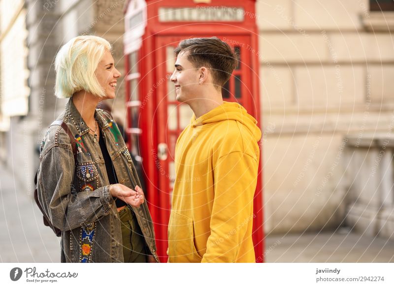 Happy couple by westminster bridge, River Thames, London. UK. Lifestyle Vacation & Travel Tourism Sightseeing Telephone Human being Masculine Feminine