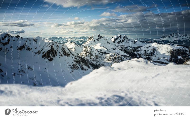 up there Landscape Clouds Horizon Winter Snow Mountain Peak Snowcapped peak Cold Blue Adventure Far-off places Colour photo Exterior shot Day Blur