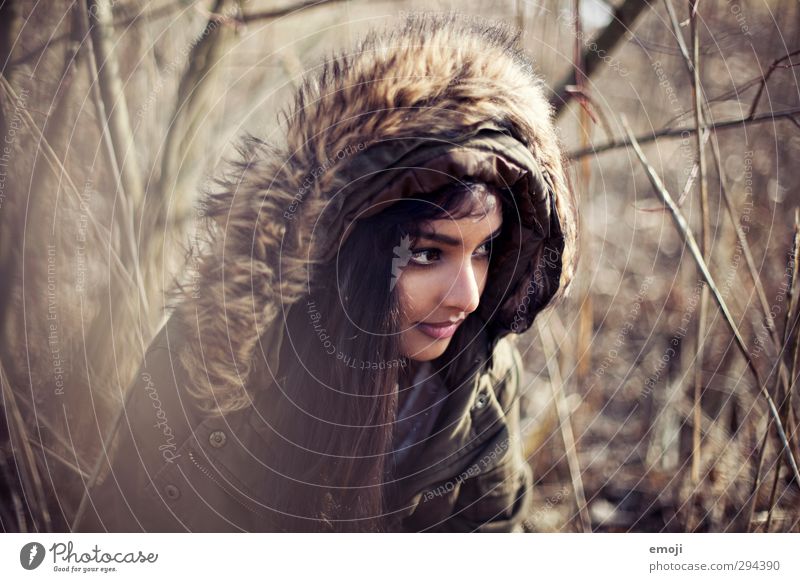 it thaws Feminine Young woman Youth (Young adults) 1 Human being 18 - 30 years Adults Environment Nature Fur coat Beautiful Hooded (clothing) Common Reed