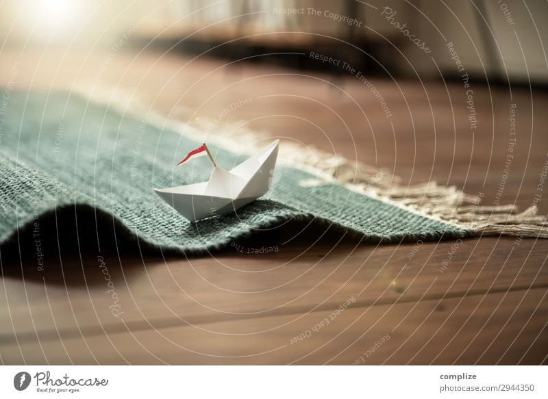 Small paper ship on carpet (waves) Lifestyle Joy Happy Healthy Wellness Harmonious Well-being Vacation & Travel Cruise Summer Summer vacation Beach Waves