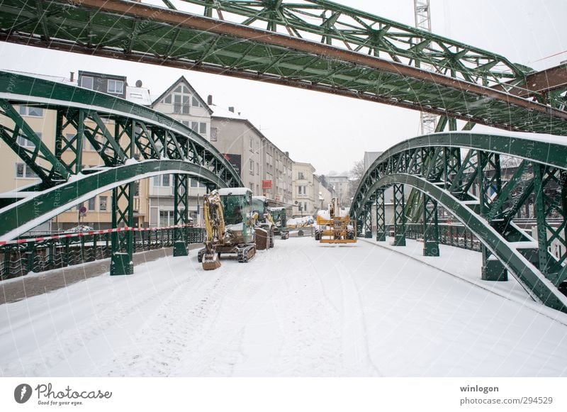 aerial tramway Professional training Apprentice Work and employment Construction site Economy Industry Winter Snow Wuppertal Germany Town Bridge