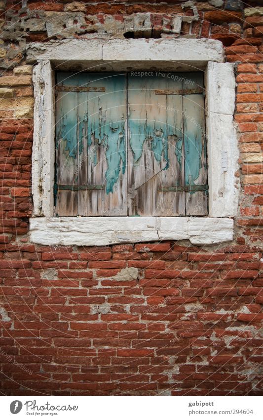 Window also to Venice Old town House (Residential Structure) Wall (barrier) Wall (building) Facade Stone Gloomy Brick Brick facade Wood Derelict Colour