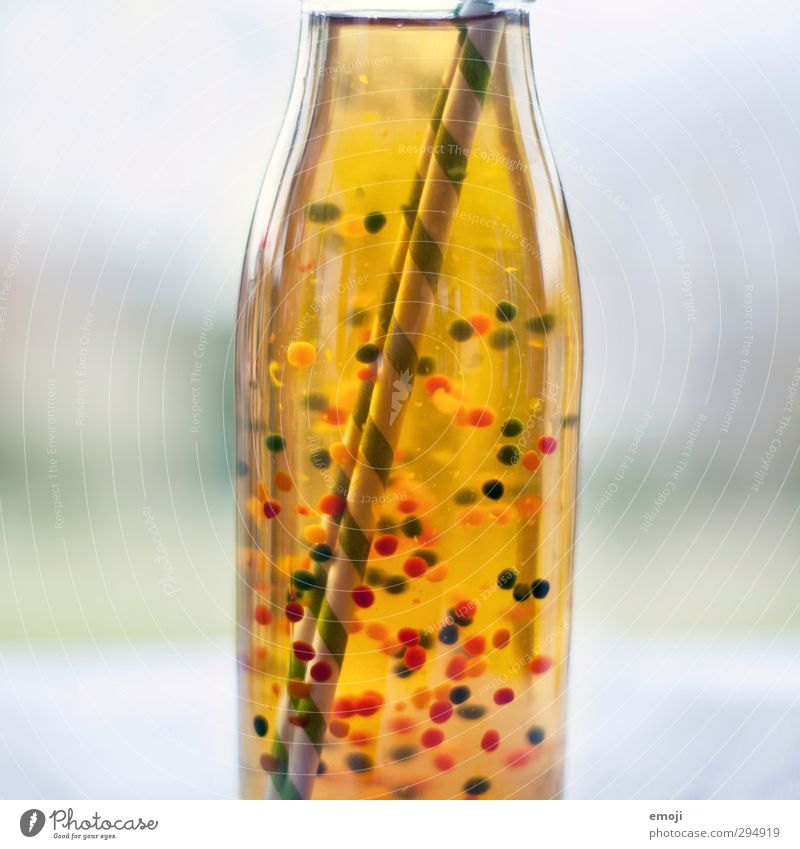 fake bubbles Nutrition Beverage Cold drink Lemonade Bottle Straw Delicious Sweet Glassbottle Colour photo Exterior shot Close-up Detail Macro (Extreme close-up)