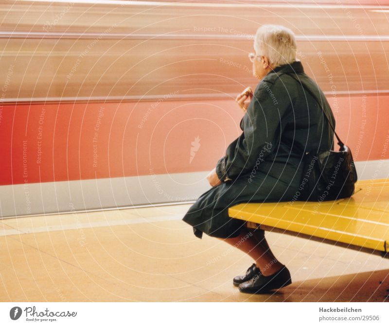 No hurry! Underground Commuter trains Railroad Long exposure urban culture Train station Wait