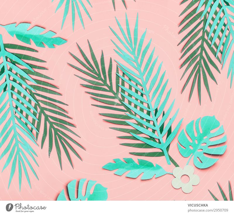 Tropical leaves pattern on pink background - a Royalty Free Stock Photo  from Photocase