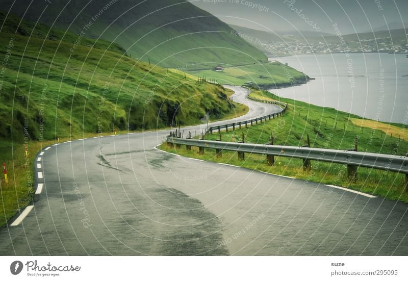 coastal road Environment Nature Landscape Elements Sky Weather Bad weather Fog Meadow Mountain Coast Bay Fjord Ocean Island Transport Traffic infrastructure