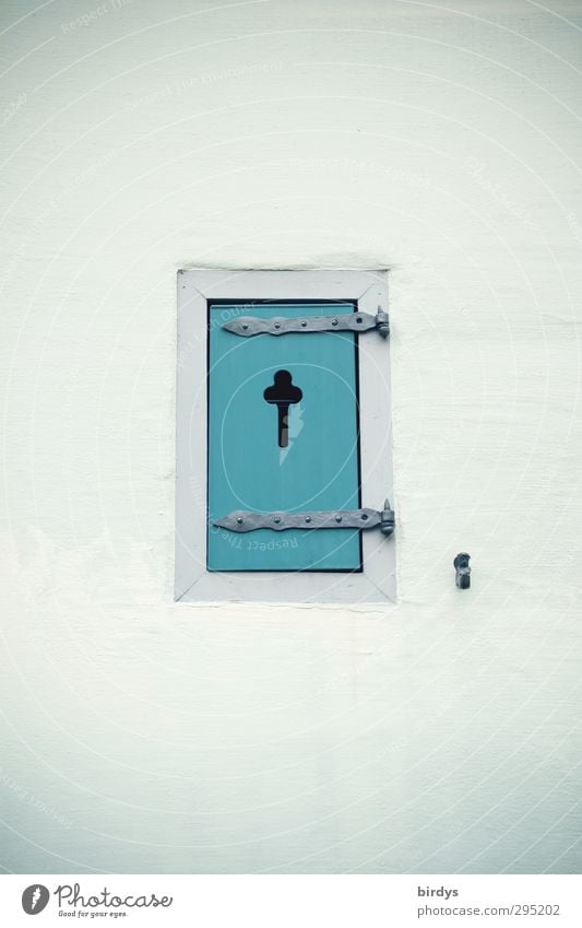 turquoise Facade Window Shutter Crucifix Friendliness Fresh Historic Beautiful Blue Turquoise Esthetic Town Closed 1 Colour photo Exterior shot Deserted