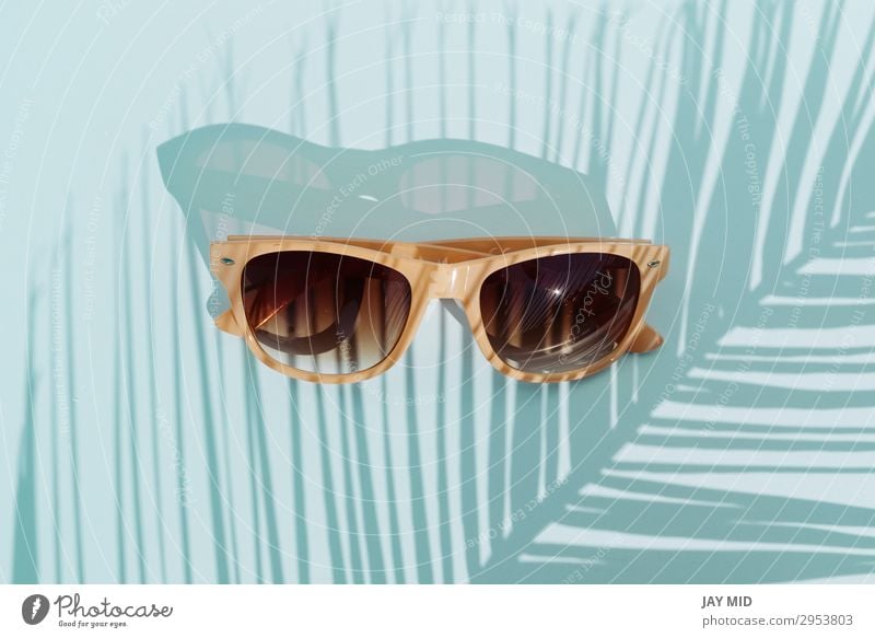 Top view sunglasses, travel concept object Style Design Vacation & Travel Summer Sun Beach Fashion Accessory Sunglasses Plastic Hot Bright Modern Retro Blue